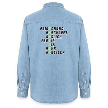 Rente Rentner Rentnerin Feierabend geschafft(25) - Frauen Jeanshemd Organic von Stanley/Stella - verwaschenes Hellblau - Hinten - AI Model Female 172 light (172cm)