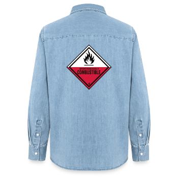 flamme danger inflammable humour ironie pompiers - Chemise en denim femme bio Stanley/Stella - bleu clair délavé - Dos - AI Model Female 172 light (172cm)