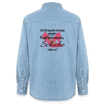 Frauen Schuhe kaufen lustiger Spruch Geschenk - Frauen Jeanshemd Organic von Stanley/Stella - verwaschenes Hellblau - Hinten - AI Model Female 172 light (172cm)