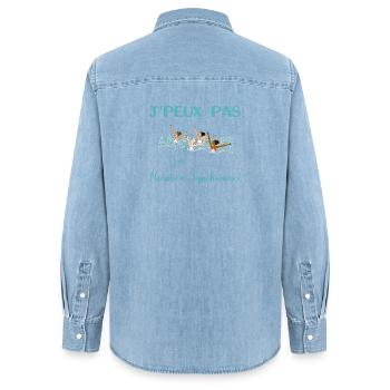 j'peux pas j'ai natation synchronisée foncé - Chemise en denim femme bio Stanley/Stella - bleu clair délavé - Dos - AI Model Female 172 light (172cm)
