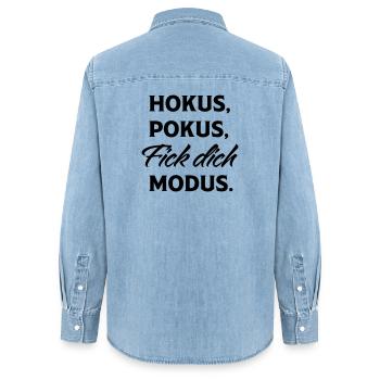 Hokus Pokus Fick Dich Modus - Frauen Jeanshemd Organic von Stanley/Stella - verwaschenes Hellblau - Hinten - AI Model Female 172 light (172cm)