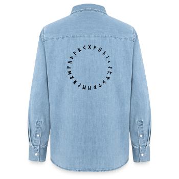 Alphabet runique en cercle Symboles - Chemise en denim femme bio Stanley/Stella - bleu clair délavé - Dos - AI Model Female 172 light (172cm)