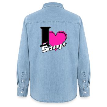 Schlager Party , Schlager Musik , Schlager Liebe - Frauen Jeanshemd Organic von Stanley/Stella - verwaschenes Hellblau - Hinten - AI Model Female 172 light (172cm)