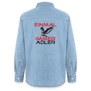 Einmal Adler - Immer Adler - Frauen Jeanshemd Organic von Stanley/Stella - verwaschenes Hellblau - Hinten - AI Model Female 172 light (172cm)