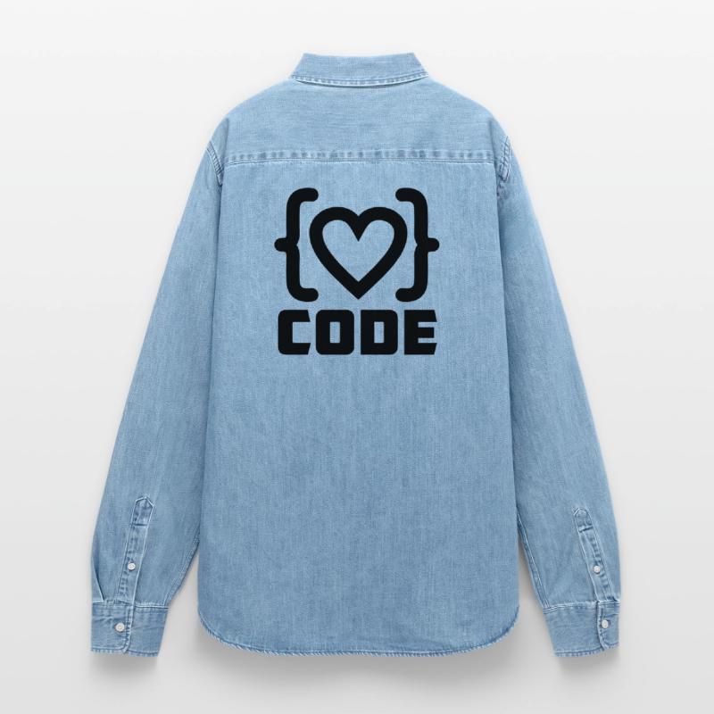 Heart programmer code logo with text CODE Women’s Organic Denim Shirt by Stanley/Stella