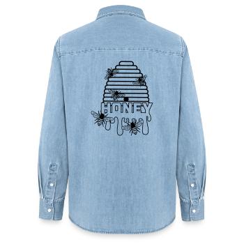 Bienenhonig Bienenstock - Frauen Jeanshemd Organic von Stanley/Stella - verwaschenes Hellblau - Hinten - AI Model Female 172 light (172cm)