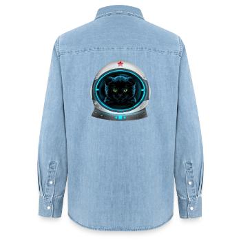 angry space cat Astronaut - Frauen Jeanshemd Organic von Stanley/Stella - verwaschenes Hellblau - Hinten - AI Model Female 172 light (172cm)