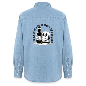 Die Leber ist böse und wird bestraft - Frauen Jeanshemd Organic von Stanley/Stella - verwaschenes Hellblau - Hinten - AI Model Female 172 light (172cm)
