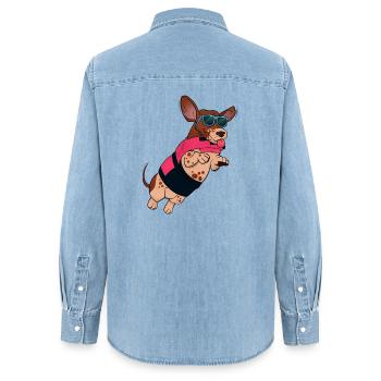 Fliegende Hunde mit Sonnenbrille - Frauen Jeanshemd Organic von Stanley/Stella - verwaschenes Hellblau - Hinten - AI Model Female 172 light (172cm)