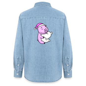 Cochon avec oreiller et bonnet de couchage - Chemise en denim femme bio Stanley/Stella - bleu clair délavé - Dos - AI Model Female 172 light (172cm)