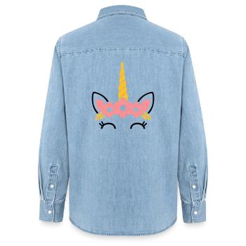 Queen of Flowers: The Majestic Unicorn - Women’s Organic Denim Shirt by Stanley/Stella - light wash - Back - AI Model Female 172 light (172cm)