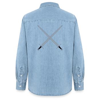 Épées croisées. - Chemise en denim femme bio Stanley/Stella - bleu clair délavé - Dos - AI Model Female 172 light (172cm)