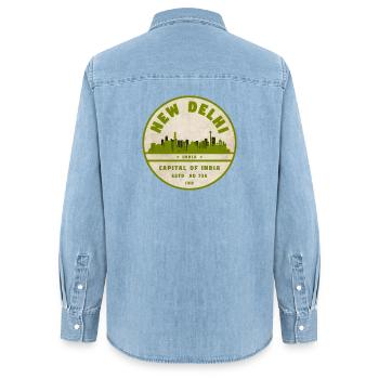 Sceau vintage de la Skyline de New Delhi - Chemise en denim femme bio Stanley/Stella - bleu clair délavé - Dos - AI Model Female 172 light (172cm)