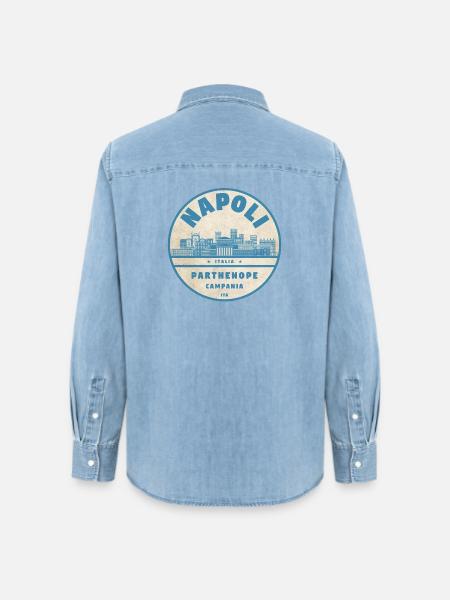 Napoli Skyline Abzeichen - Frauen Jeanshemd Organic von Stanley/Stella - verwaschenes Hellblau