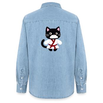 ticker, Happy Colorful Owl wearing Headphones, kaw - Frauen Jeanshemd Organic von Stanley/Stella - verwaschenes Hellblau - Hinten - AI Model Female 172 light (172cm)