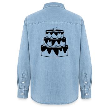 Image d’ombre de gâteau d’anniversaire - Chemise en denim femme bio Stanley/Stella - bleu clair délavé - Dos - AI Model Female 172 light (172cm)