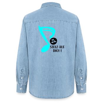 STOLZ AUF MUSIKERIN - MUSIKNOTE MUSIKINSTRUMENTE - Frauen Jeanshemd Organic von Stanley/Stella - verwaschenes Hellblau - Hinten - AI Model Female 172 light (172cm)