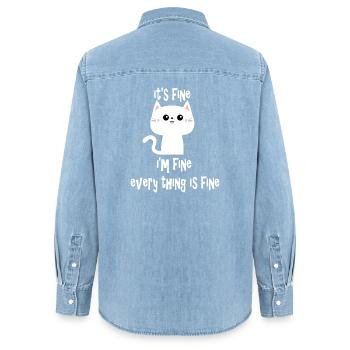 It's Fine I'm Fine Every Thing is Fine Cat V2 - Women’s Organic Denim Shirt by Stanley/Stella - light wash - Back - AI Model Female 172 light (172cm)