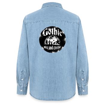 Transformez les monstres et les fantômes en amis. - Chemise en denim femme bio Stanley/Stella - bleu clair délavé - Dos - AI Model Female 172 light (172cm)