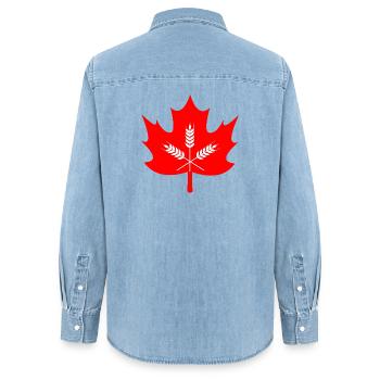 Canada maple leaf grain logo - Women’s Organic Denim Shirt by Stanley/Stella - light wash - Back - AI Model Female 172 light (172cm)