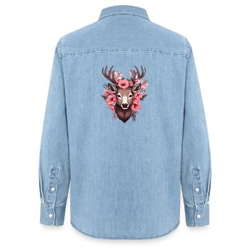Roe Deer with Flowers Costumes Deer Head Deer Head - Women’s Organic Denim Shirt by Stanley/Stella - light wash - Back - AI Model Female 172 light (172cm)