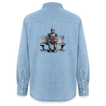 roboter bank blumen robot love rostig kunst - Frauen Jeanshemd Organic von Stanley/Stella - verwaschenes Hellblau - Hinten - AI Model Female 172 light (172cm)
