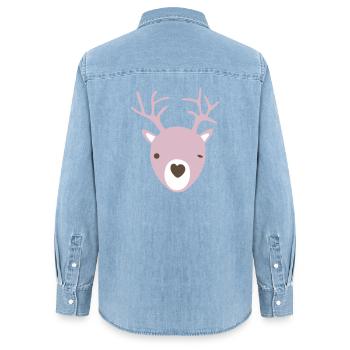 Rudolph Geweih Herz Nase skandinavisch Kinder cool - Frauen Jeanshemd Organic von Stanley/Stella - verwaschenes Hellblau - Hinten - AI Model Female 172 light (172cm)