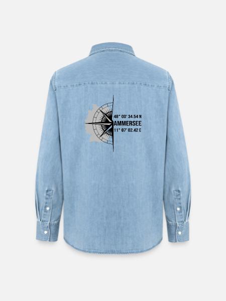 Koordinaten Ammersee - Frauen Jeanshemd Organic von Stanley/Stella - verwaschenes Hellblau