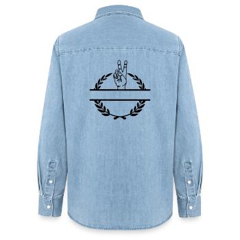 Geste de la main de la paix 'v signe' dans une couronne de laurier - Chemise en denim femme bio Stanley/Stella - bleu clair délavé - Dos - AI Model Female 172 light (172cm)
