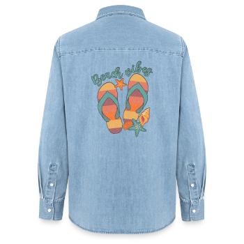 Ambiance de plage - Chemise en denim femme bio Stanley/Stella - bleu clair délavé - Dos - AI Model Female 172 light (172cm)