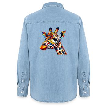 Giraffe farbig und bemalt wie Harlekin - Frauen Jeanshemd Organic von Stanley/Stella - verwaschenes Hellblau - Hinten - AI Model Female 172 light (172cm)