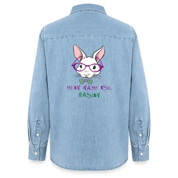 Hase mit Sonnenbrille Ostern - Frauen Jeanshemd Organic von Stanley/Stella - verwaschenes Hellblau - Hinten - AI Model Female 172 light (172cm)