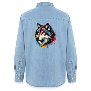 Wolf - Frauen Jeanshemd Organic von Stanley/Stella - verwaschenes Hellblau - Hinten - AI Model Female 172 light (172cm)