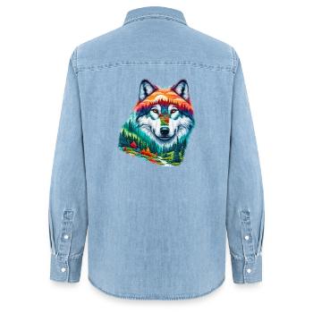 Wolf - Women’s Organic Denim Shirt by Stanley/Stella - light wash - Back - AI Model Female 172 light (172cm)