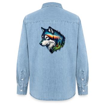 Wolf - Women’s Organic Denim Shirt by Stanley/Stella - light wash - Back - AI Model Female 172 light (172cm)