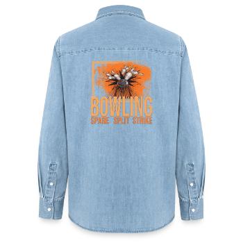 Bowling - Spare - Split - Strike - Frauen Jeanshemd Organic von Stanley/Stella - verwaschenes Hellblau - Hinten - AI Model Female 172 light (172cm)