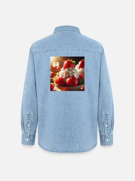 Erdbeere mit Sahne - Frauen Jeanshemd Organic von Stanley/Stella - verwaschenes Hellblau