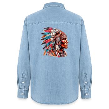 Amerikanisch Indianer Amerikanische Rote Haut - Frauen Jeanshemd Organic von Stanley/Stella - verwaschenes Hellblau - Hinten - AI Model Female 172 light (172cm)