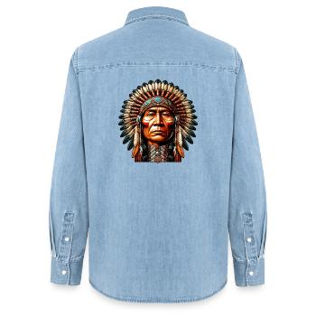 Amerikanisch Indianer Amerikanische Rote Haut - Frauen Jeanshemd Organic von Stanley/Stella - verwaschenes Hellblau - Hinten - AI Model Female 172 light (172cm)