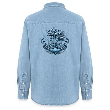 Anker und Taue Nautik-Design - Frauen Jeanshemd Organic von Stanley/Stella - verwaschenes Hellblau - Hinten - AI Model Female 172 light (172cm)