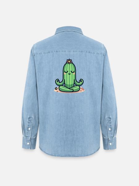 Zen-Kaktus - Friedliche Pflanzenpose - Frauen Jeanshemd Organic von Stanley/Stella - verwaschenes Hellblau