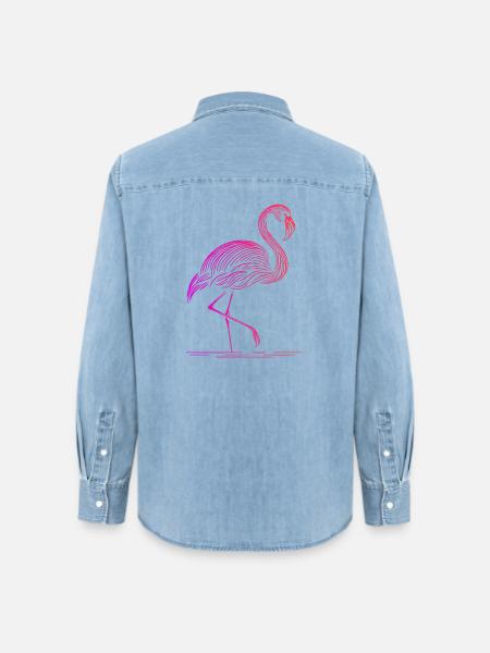 Niedliche Flamingo-Zeichnung im minimalistischen Kunststil - Frauen Jeanshemd Organic von Stanley/Stella - verwaschenes Hellblau