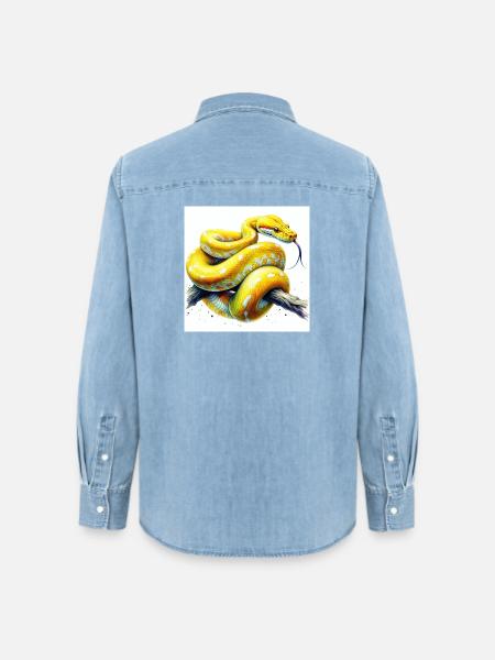 Gelbe Python - Frauen Jeanshemd Organic von Stanley/Stella - verwaschenes Hellblau