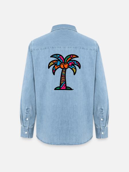 Palme - Frauen Jeanshemd Organic von Stanley/Stella - verwaschenes Hellblau