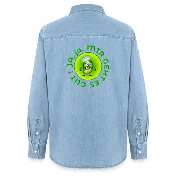 MIR GEHT ES GUT - GUTE BESSERUNG WÜNSCHEN - Frauen Jeanshemd Organic von Stanley/Stella - verwaschenes Hellblau - Hinten - AI Model Female 172 light (172cm)