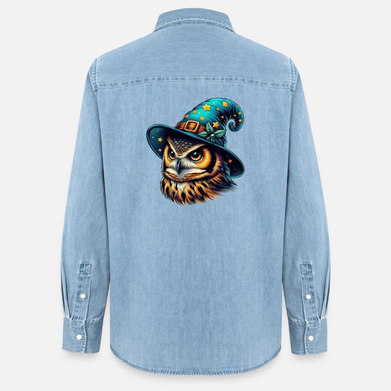 Zauberer Eule - Frauen Jeanshemd Organic von Stanley/Stella - verwaschenes Hellblau