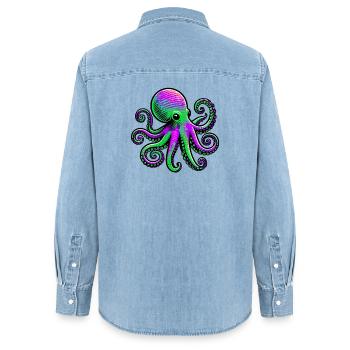 Krake - Frauen Jeanshemd Organic von Stanley/Stella - verwaschenes Hellblau - Hinten - AI Model Female 172 light (172cm)