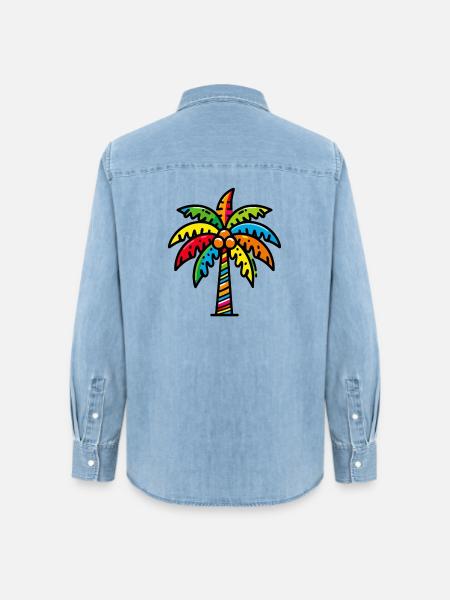Palme - Frauen Jeanshemd Organic von Stanley/Stella - verwaschenes Hellblau