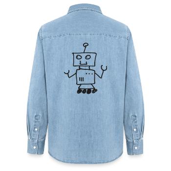 Roboter Doodle Zeichnung - Frauen Jeanshemd Organic von Stanley/Stella - verwaschenes Hellblau - Hinten - AI Model Female 172 light (172cm)