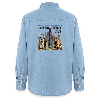 Auch Wolkenkratzer haben als Keller angefangen - Frauen Jeanshemd Organic von Stanley/Stella - verwaschenes Hellblau - Hinten - AI Model Female 172 light (172cm)